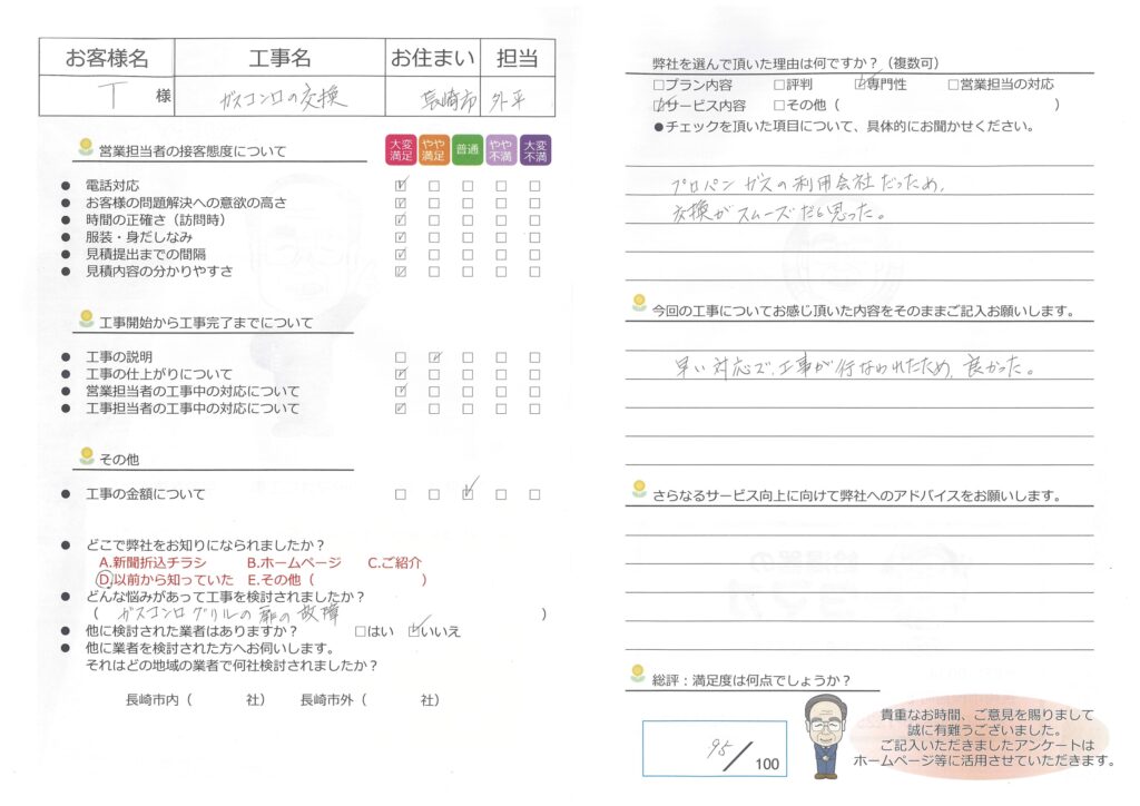 ビルトインコンロ　取替工事
